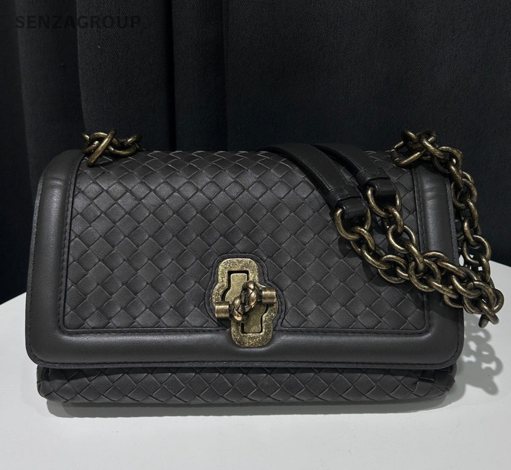 Bottega Veneta Roma Chain Shoulder Bag Crossbody Gray Gold Used Women Classic