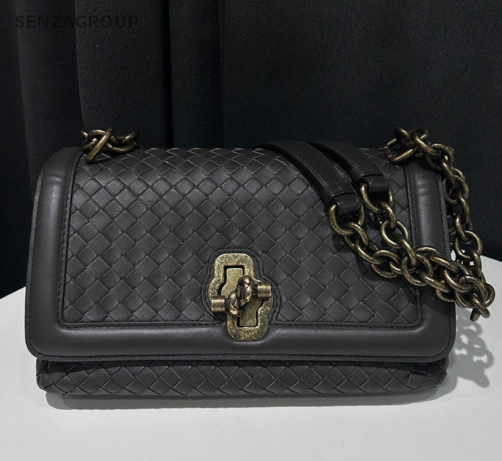Bottega Veneta Roma Chain Shoulder Bag Crossbody Gray Gold Used Women Classic