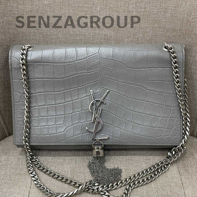 Saint Laurent Tassel Chain Shoulder Crossbody Bag Grey Silver Hardware