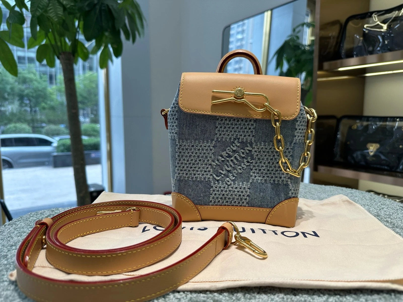 Louis Vuitton Damier Denim 3D Checkered Mini Backpack For Women