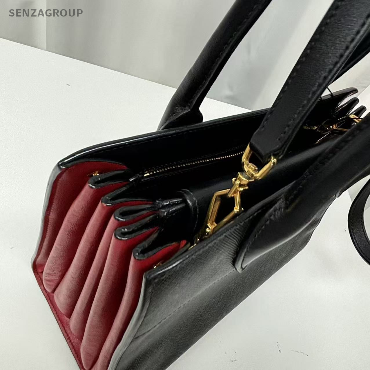 PRADA SAFFIANO Black gold Shoulder handbag