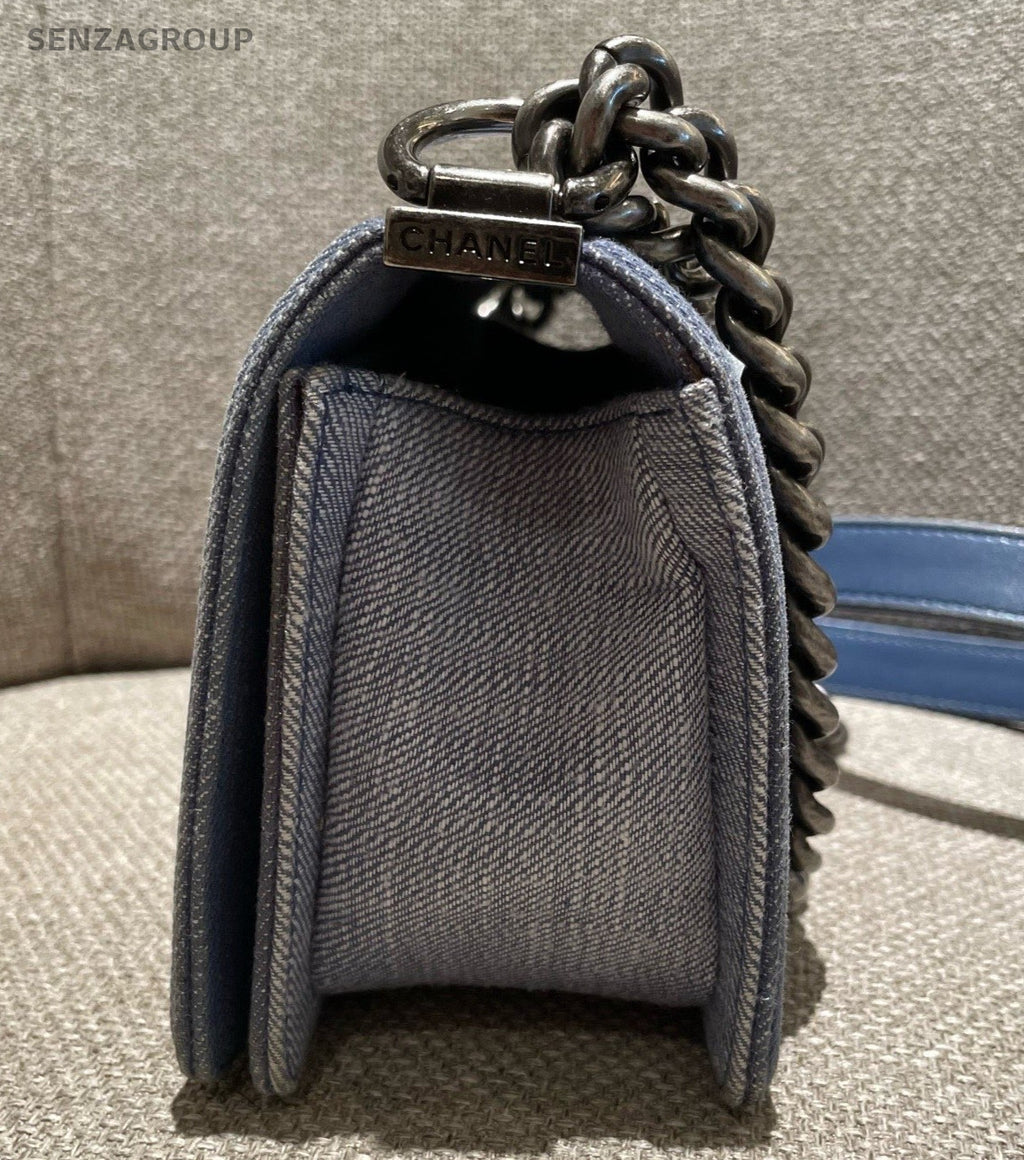 Chanel Leboy Chain Shoulder Bag Blue Silver Women Classic Fashion