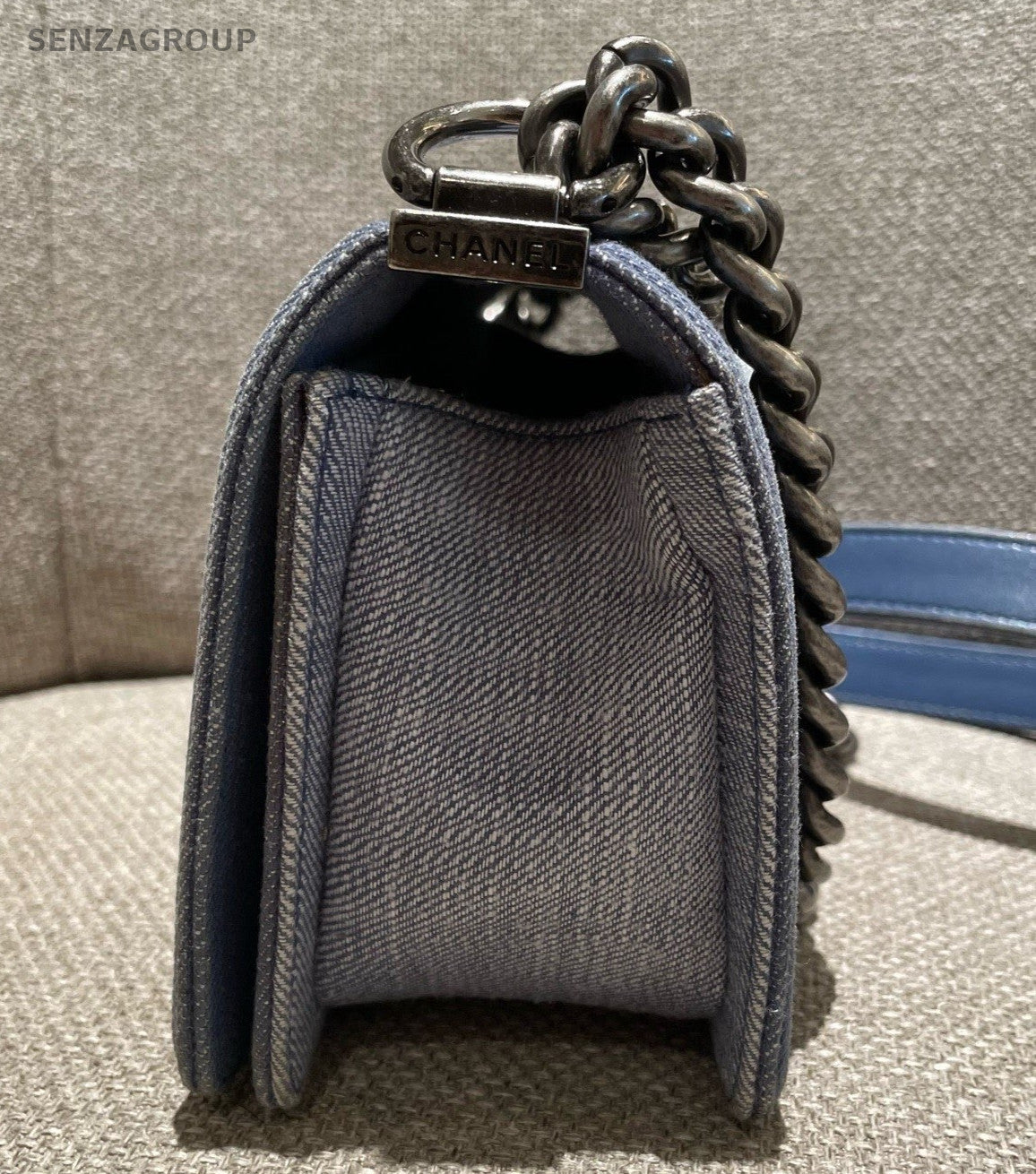 Chanel Leboy Chain Shoulder Bag Blue Silver Women Classic Fashion