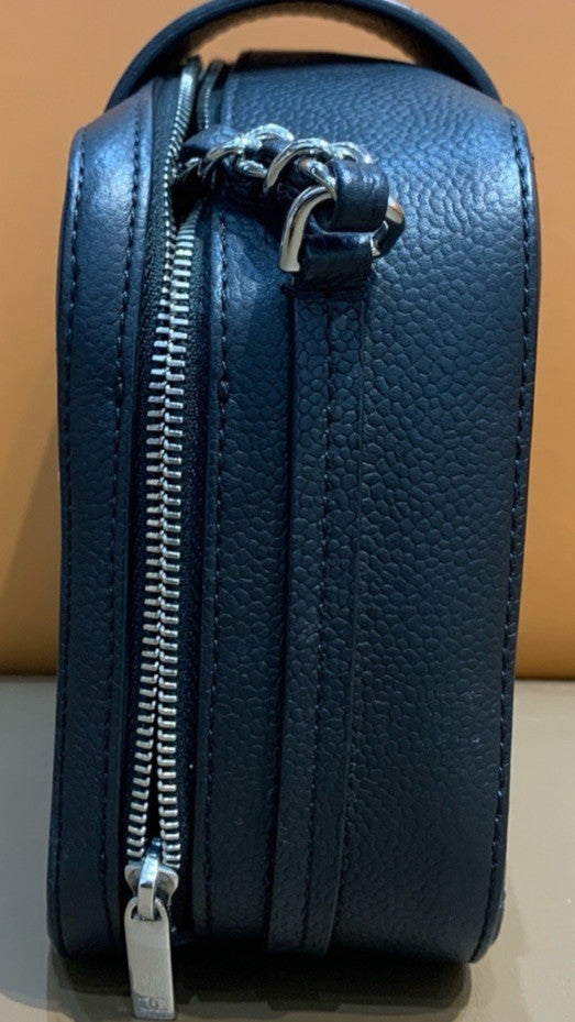 Chanel Calfskin Chain Shoulder Bag Black Silver Used Women Classic Diamond