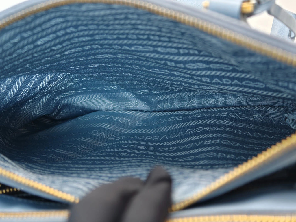 Prada Galleria 2Way Top Handle Bag Crossbody Blue Gold Used Women Classic