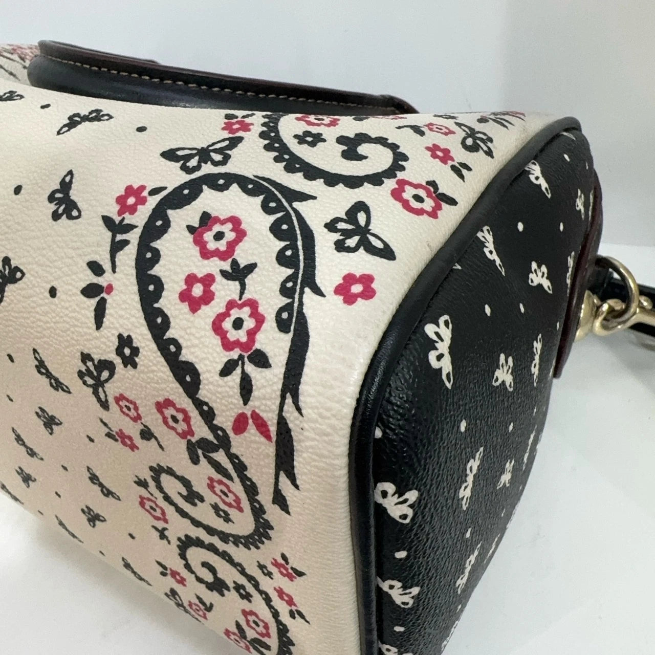 Coach Floral Print Boston Handbag Shoulder Crossbody Bag For Women