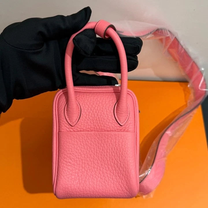 Hermes Lindy Mini Top Handle Shoulder Bag Pink Silver Women Classic D