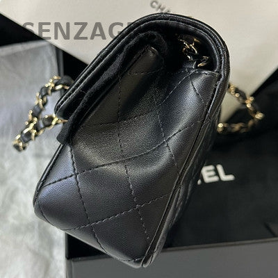 Chanel CF Mini Black Gold Lambskin Quilted Chain Crossbody Bag