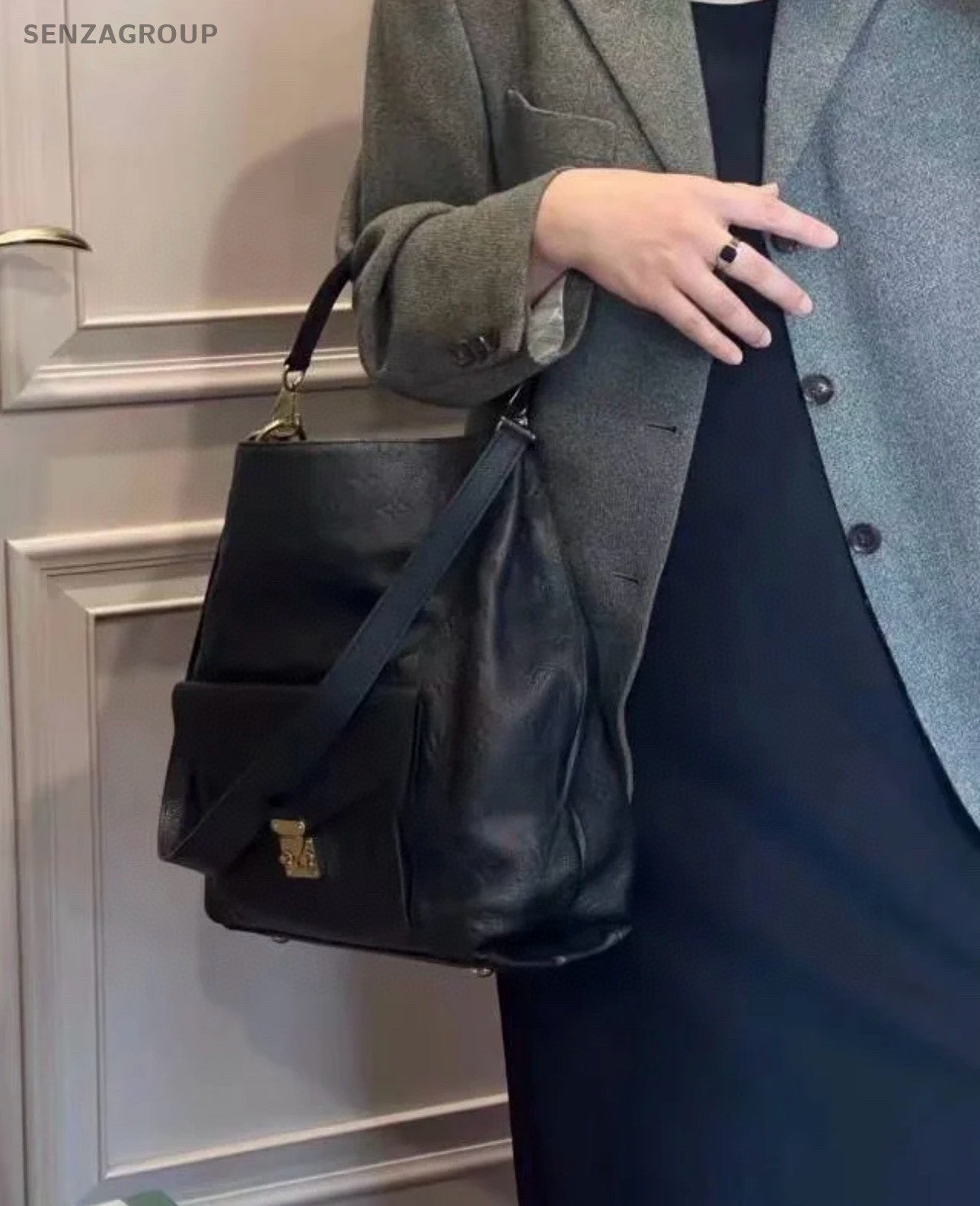Louis Vuitton Hobo Black Monogram Empreinte 2way Shoulder Handbag Women