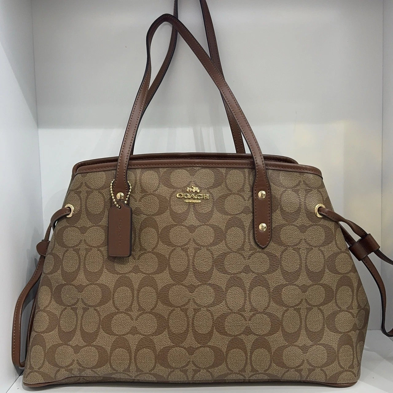 Coach Beige Printed Canvas Tote Shoulder Bag For Women