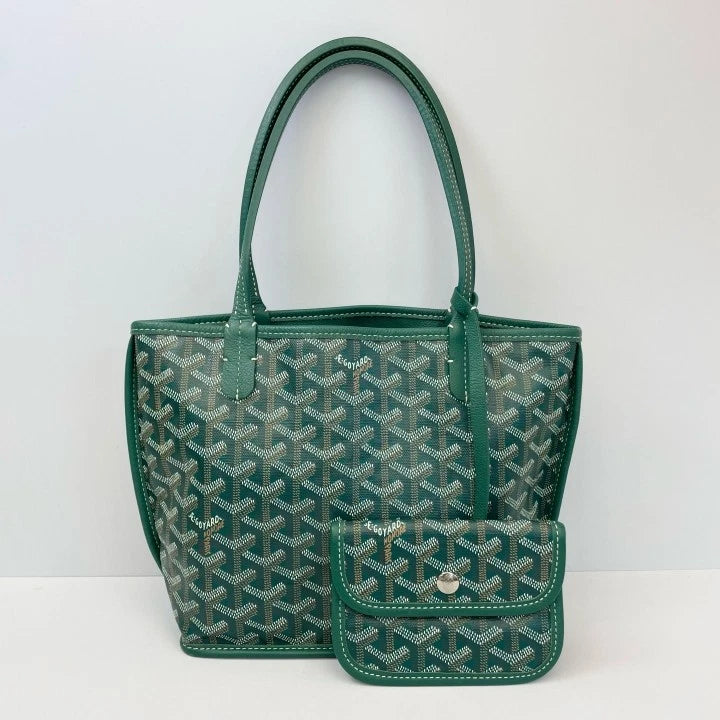 Goyard Anjou Green Mini Canvas Tote Shoulder Bag Excellent