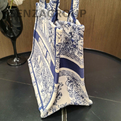 Dior Embroidered Small Tote Bag Blue White Classic Fashion Women