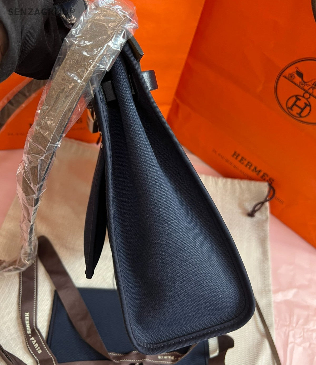 Hermes Herbag31 Canvas Blue Black Silver Top Handle Bag Crossbody Women Classic