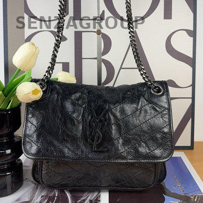 Saint Laurent YSL Niki Medium Black Silver Chain Shoulder Bag