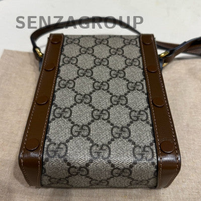 Gucci 1955 Mini Phone Crossbody Bag Brown Gold Buckle Classic Women