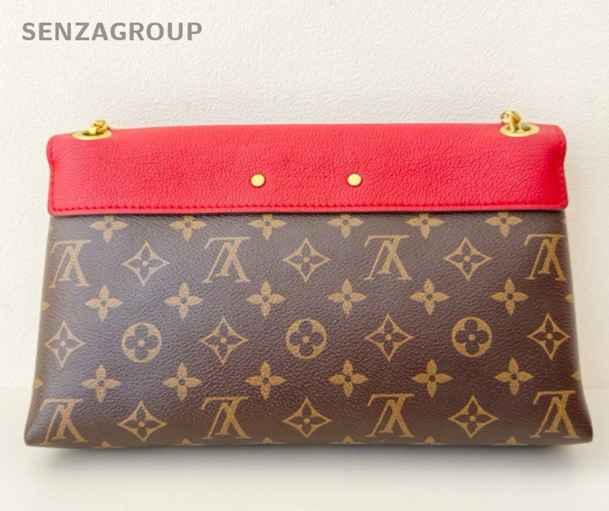 Louis Vuitton Monogram Chain 2Way Shoulder Bag Crossbody Red Brown Women Classic