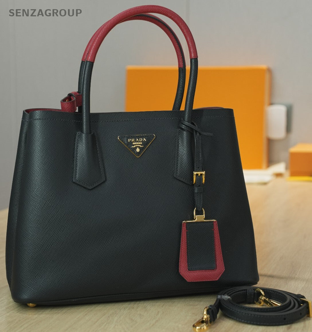 PRADA Saffiano Double Shoulder Handbag