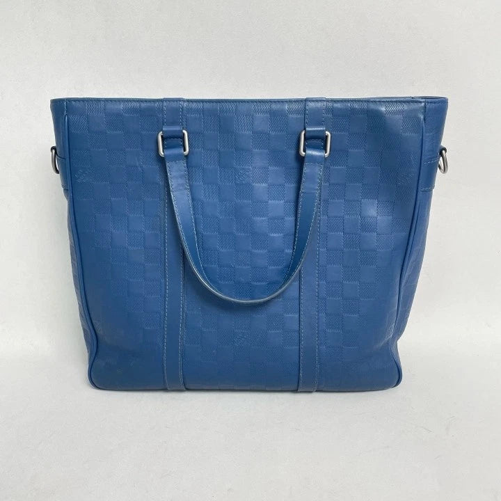 Louis Vuitton Blue Damier Embossed Leather Tote Handbag Crossbody For Women