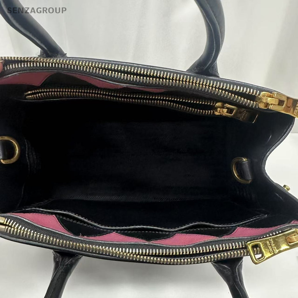 PRADA SAFFIANO Black gold Tote Shoulder bag Calfskin