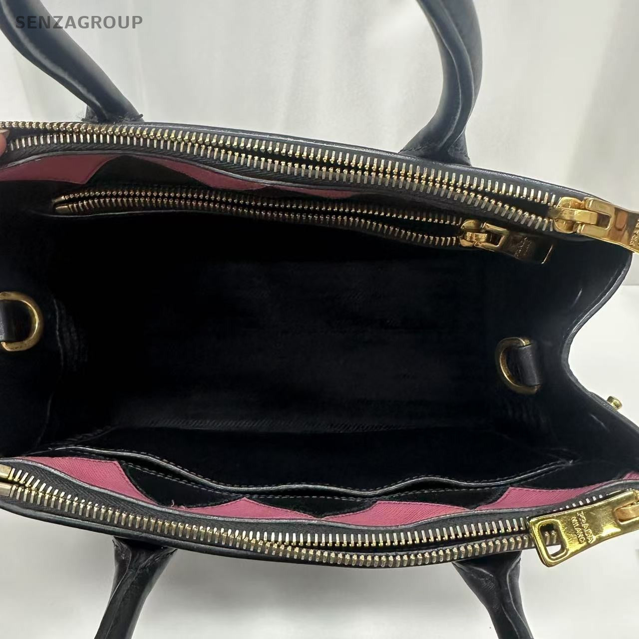 PRADA SAFFIANO Black gold Tote Shoulder bag Calfskin