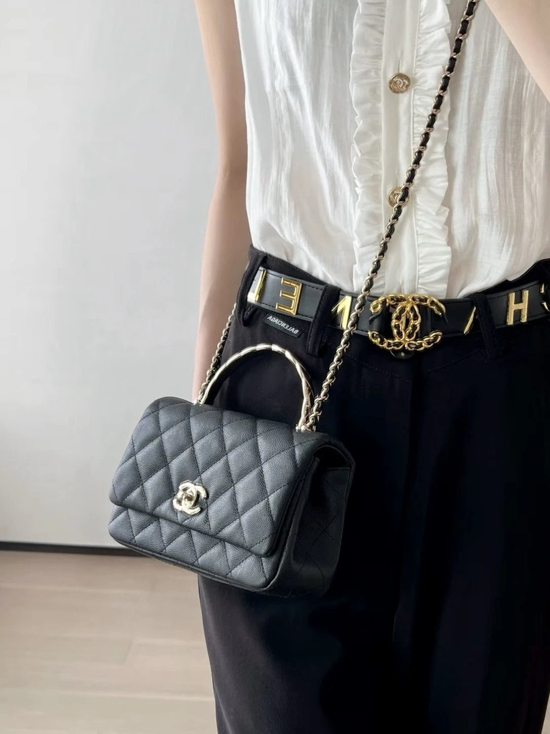 CHANEL Black Calfskin Mini Coco Crush Top Handle Bag For Women