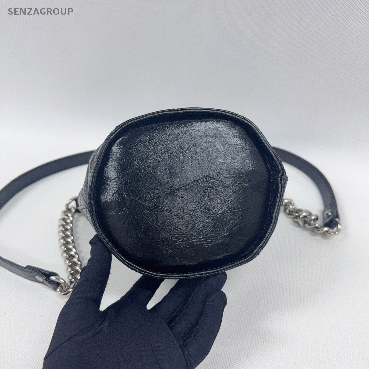 CHANEL Bucket Oil wax leather Chain Shoulder bag Crossbody Black Silver Women