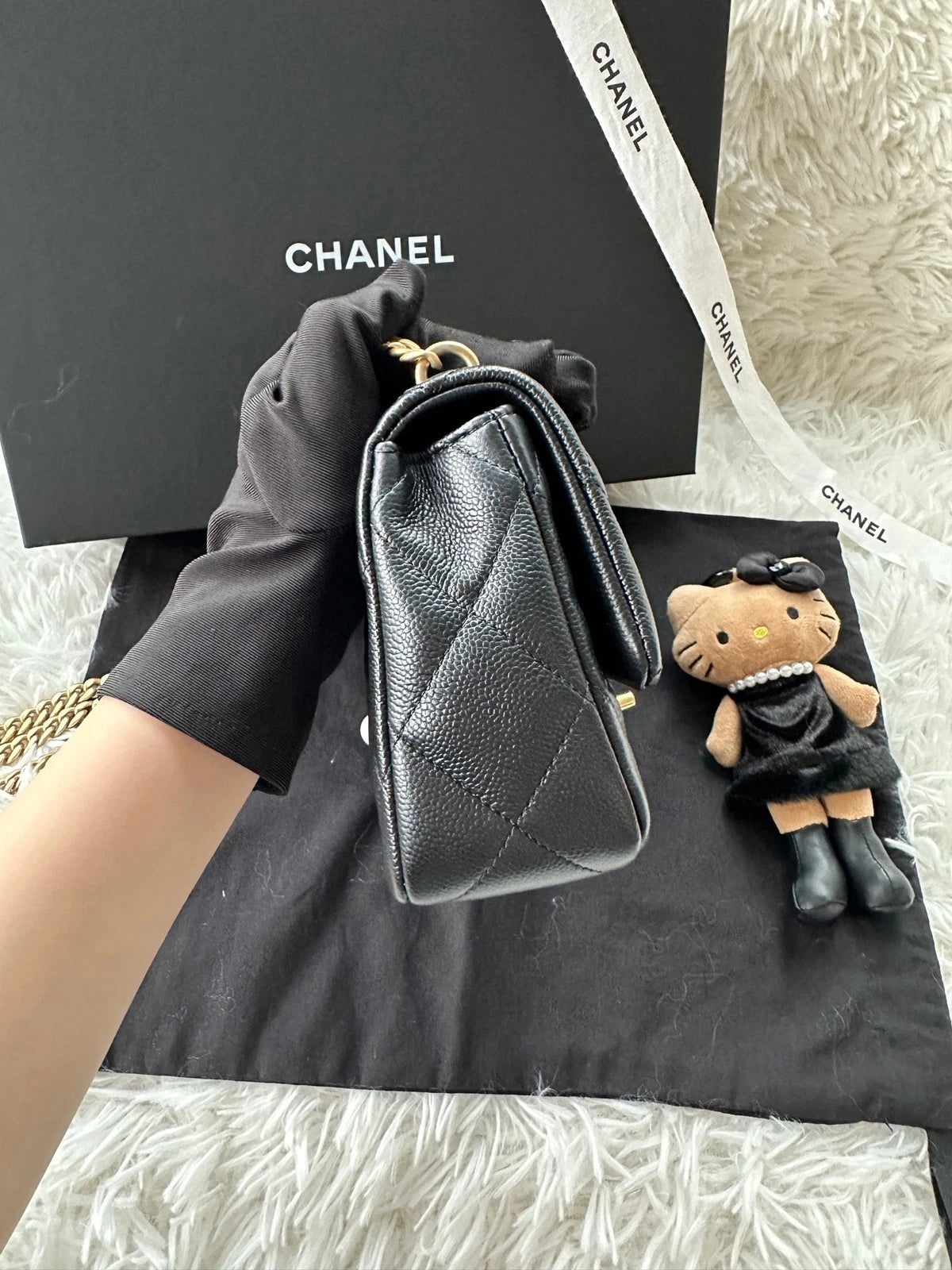 Chanel Black Gold Leather Heart Ball Mini Crossbody Bag For Women