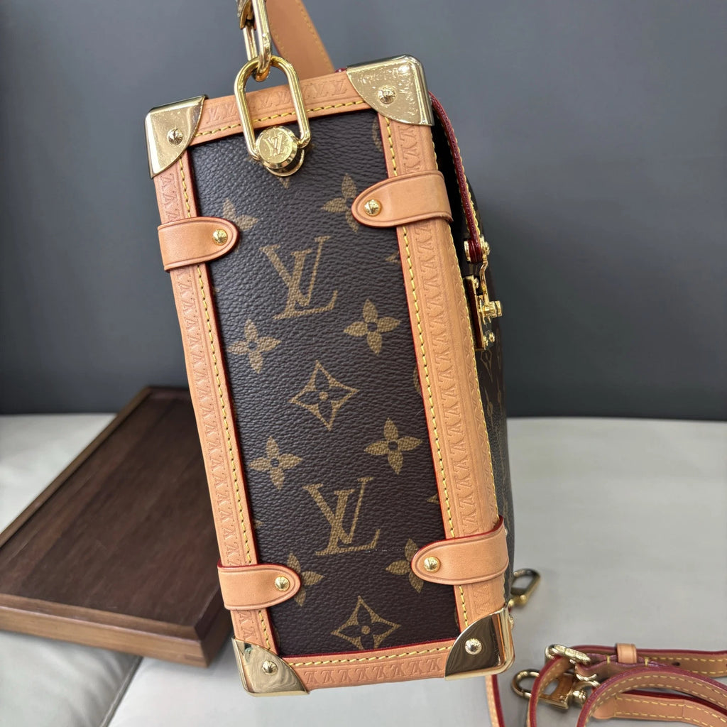 Chip Version Louis Vuitton Side Trunk GM Monogram Canvas Handbag Crossbody Gold
