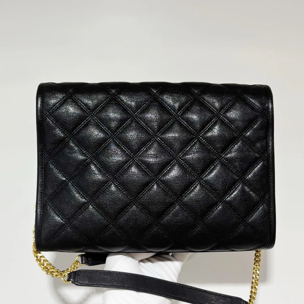 Excellent Saint Laurent Becky Black Quilted Leather Chain Shoulder Crossbody