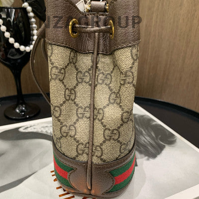 Gucci GG Marmont Leather Shoulder Bag Brown Gold Bucket Classic Women