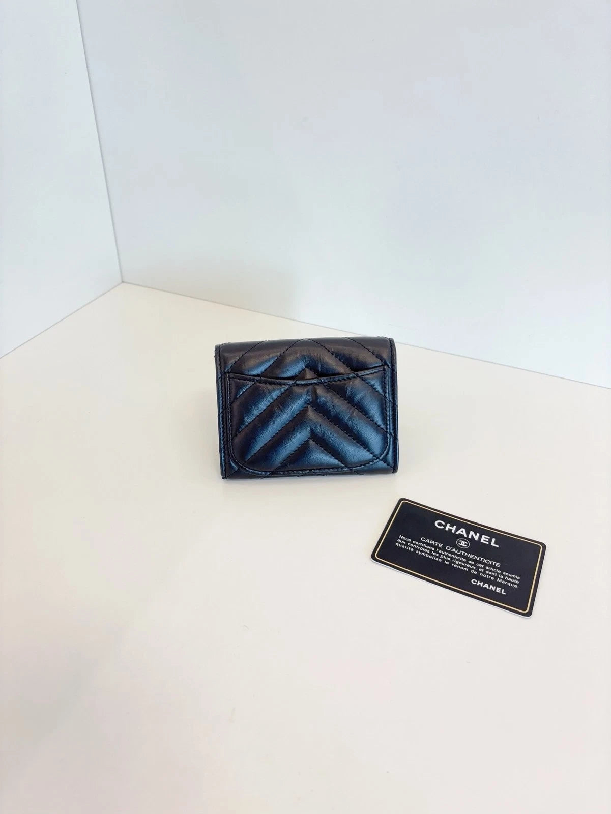 Chanel 2.55 So Black V-Stitch Calfskin Card Holder Wallet