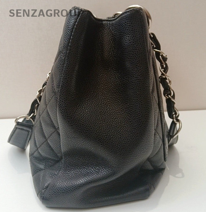 Chanel GST Calfskin Chain Shoulder Bag Black Silver Women Classic Fashion