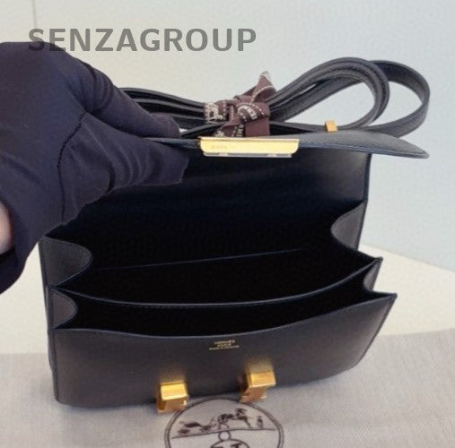 Hermes Constance Mini Black Gold Shoulder Bag Crossbody Women Classic Fashion