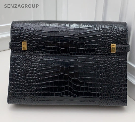 Saint Laurent Manhattan Clutch Black Gold Used Women Classic Fashion