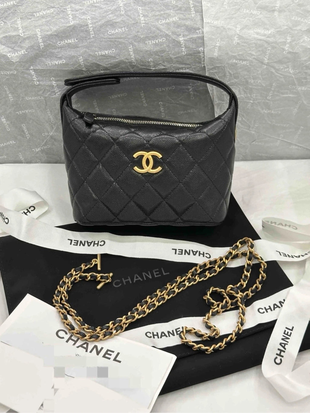 Chanel Vanity Black Gold Crossbody Handbag Excellent