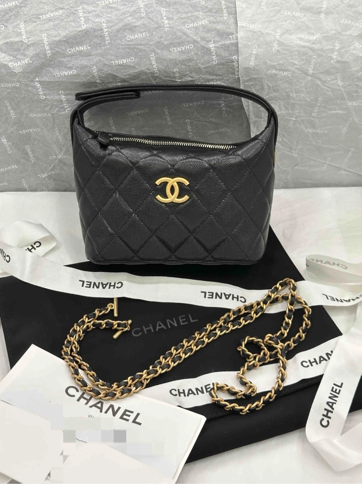 Chanel Vanity Black Gold Crossbody Handbag Excellent