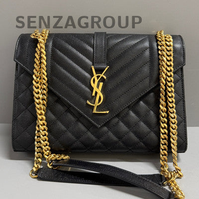 Saint Laurent Black Gold Caviar Envelope Chain Shoulder Bag Classic Women