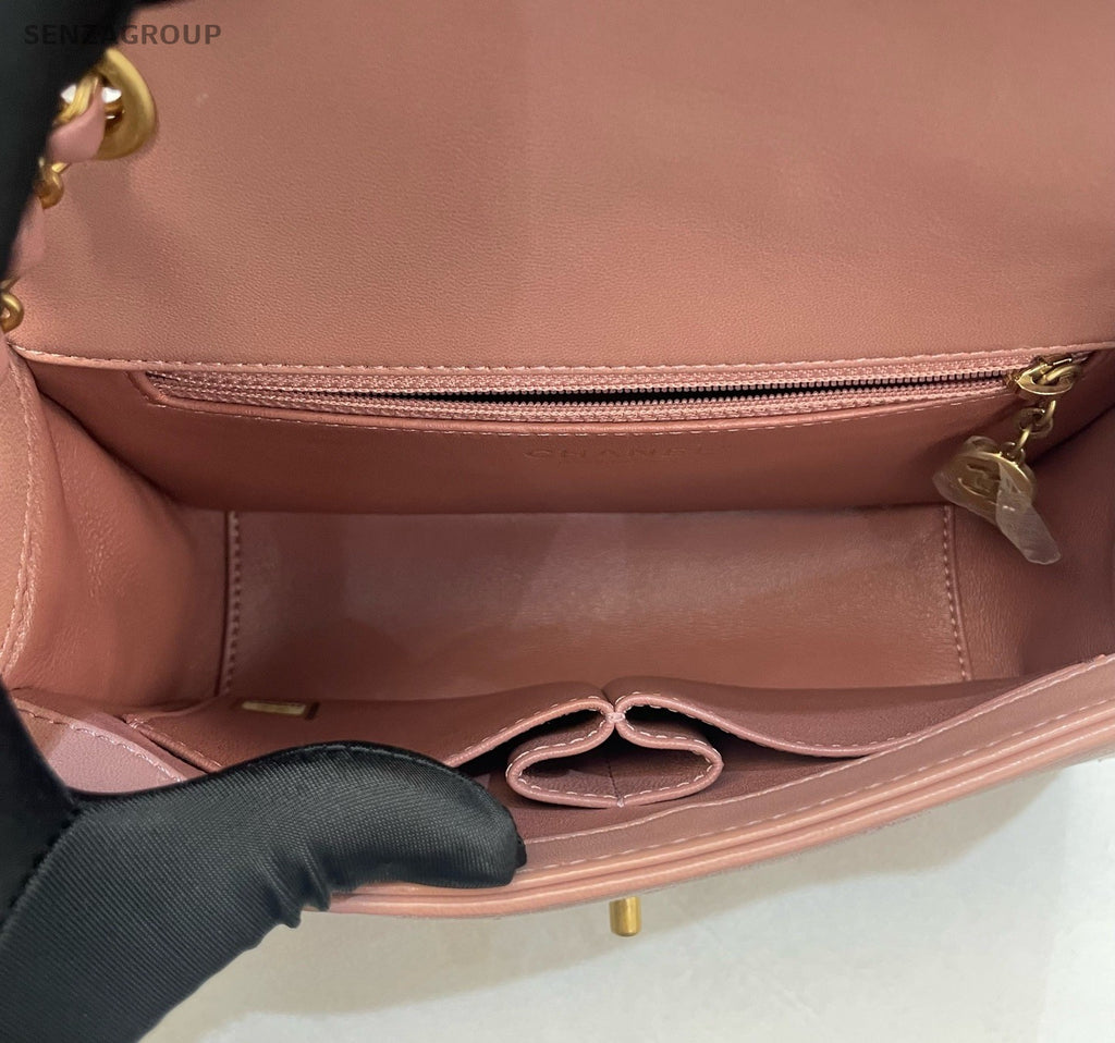 Chanel Envelope Chevron Chain Shoulder Bag Crossbody Pink Gold Women Classic