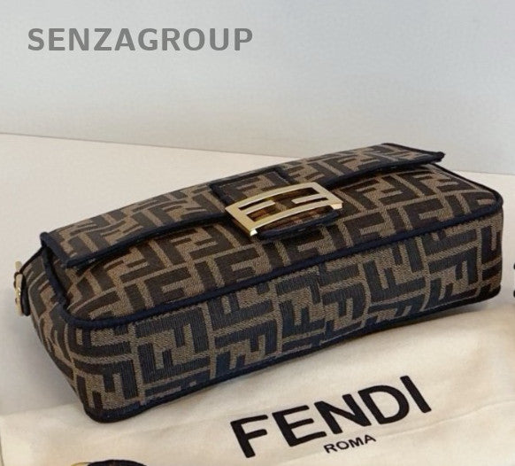 Fendi Baguette MM Top Handle Bag Crossbody Brown Gold Women Classic Designer