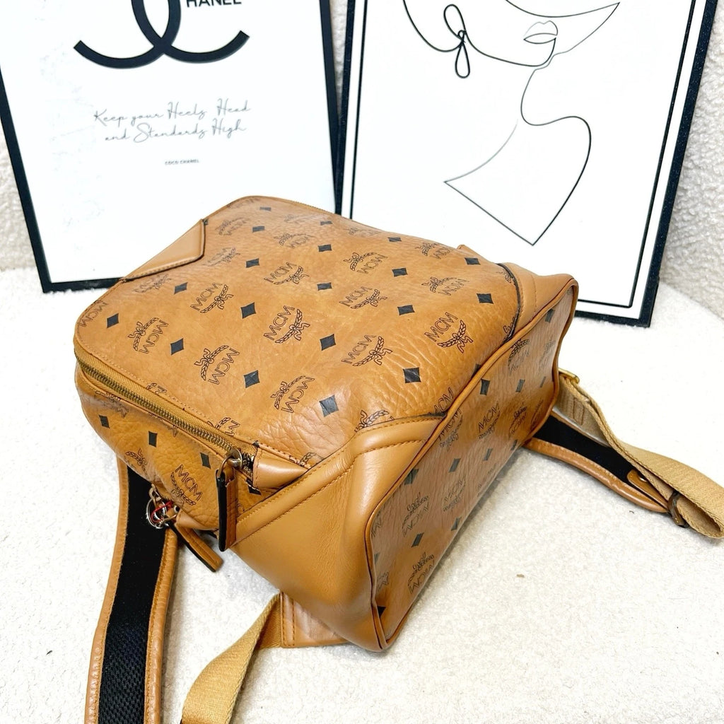 MCM Cognac Classic Monogram Backpack For Women