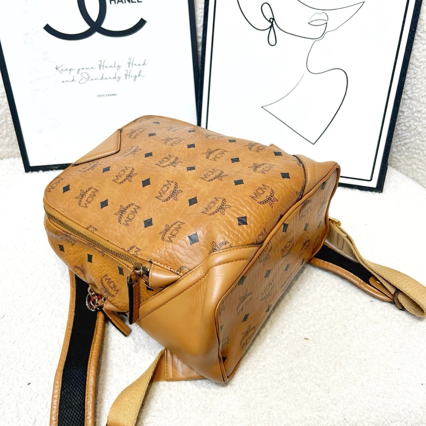 MCM Cognac Classic Monogram Backpack For Women