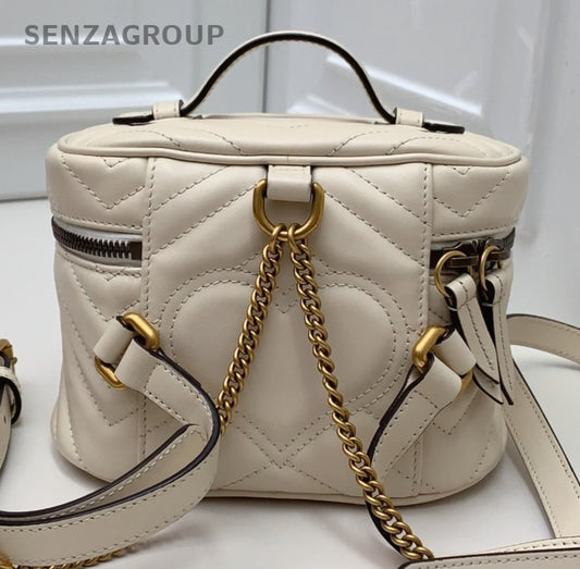 Gucci Marmont Chain Backpack White Gold Used Women Classic Fashion