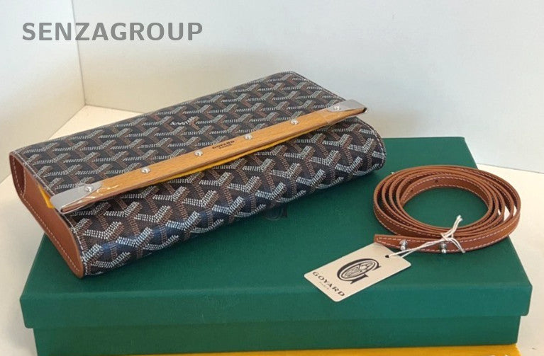 Goyard Monogram Monte Carlo Clutch Crossbody Shoulder Bag Women Brown