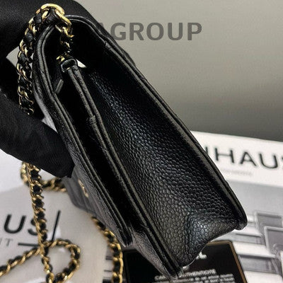 Chanel Black Caviar Leather WOC Chain Shoulder Crossbody Bag Classic