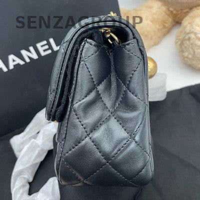 Chanel Classic Flap Quilted Chain Shoulder Bag Black Gold Women's Fashion