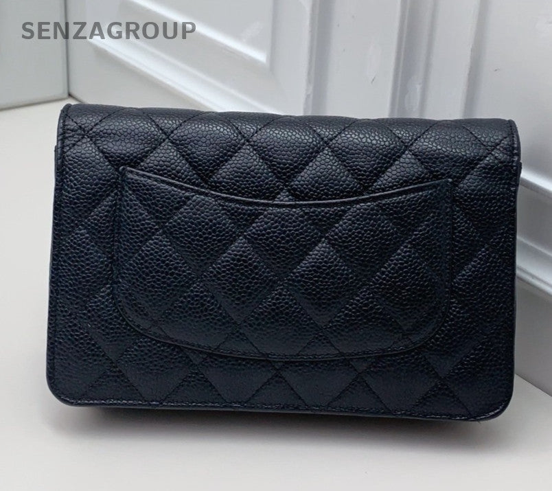 Chanel Diamond Chain Calfskin Black Gold Shoulder Bag Crossbody Women Classic