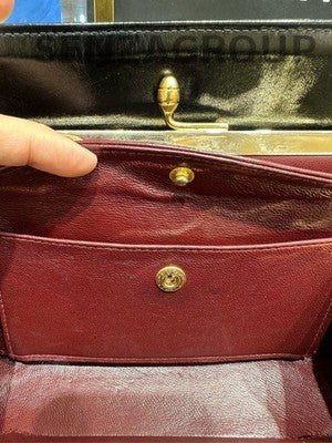 Chanel Vintage Black Gold Leather Chain Shoulder Bag Classic Women