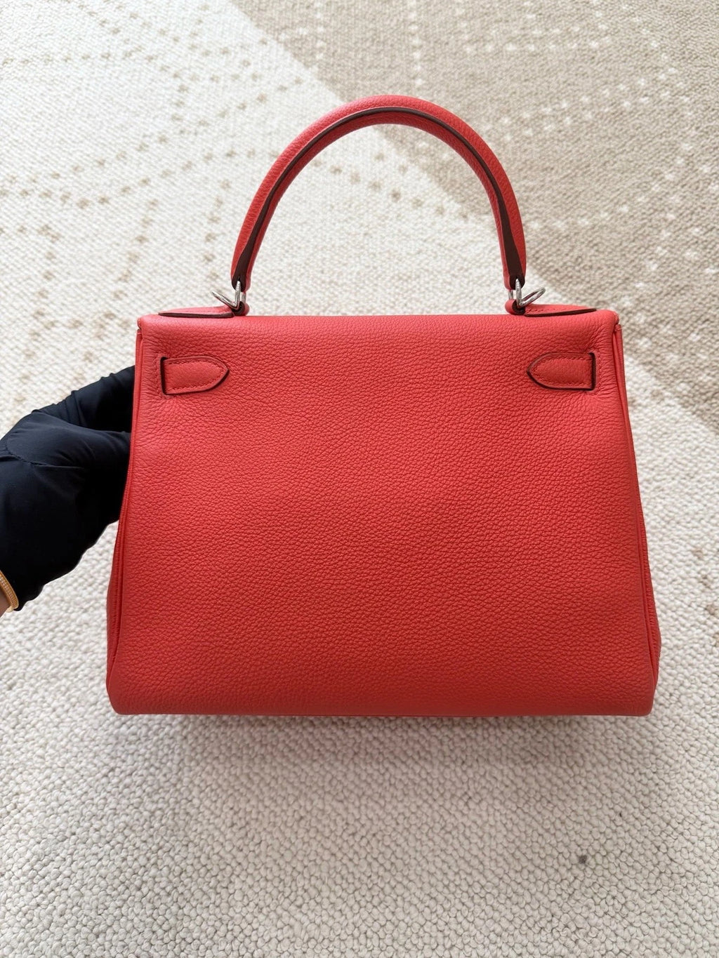 Hermes Kelly28 Togo Top Handle Bag Crossbody Pink Silver Classic Women