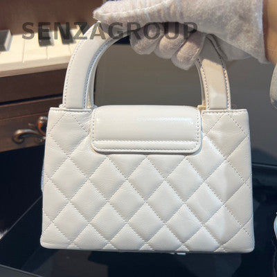 Chanel White Gold Kelly Handbag Crossbody Bag Calfskin Leather