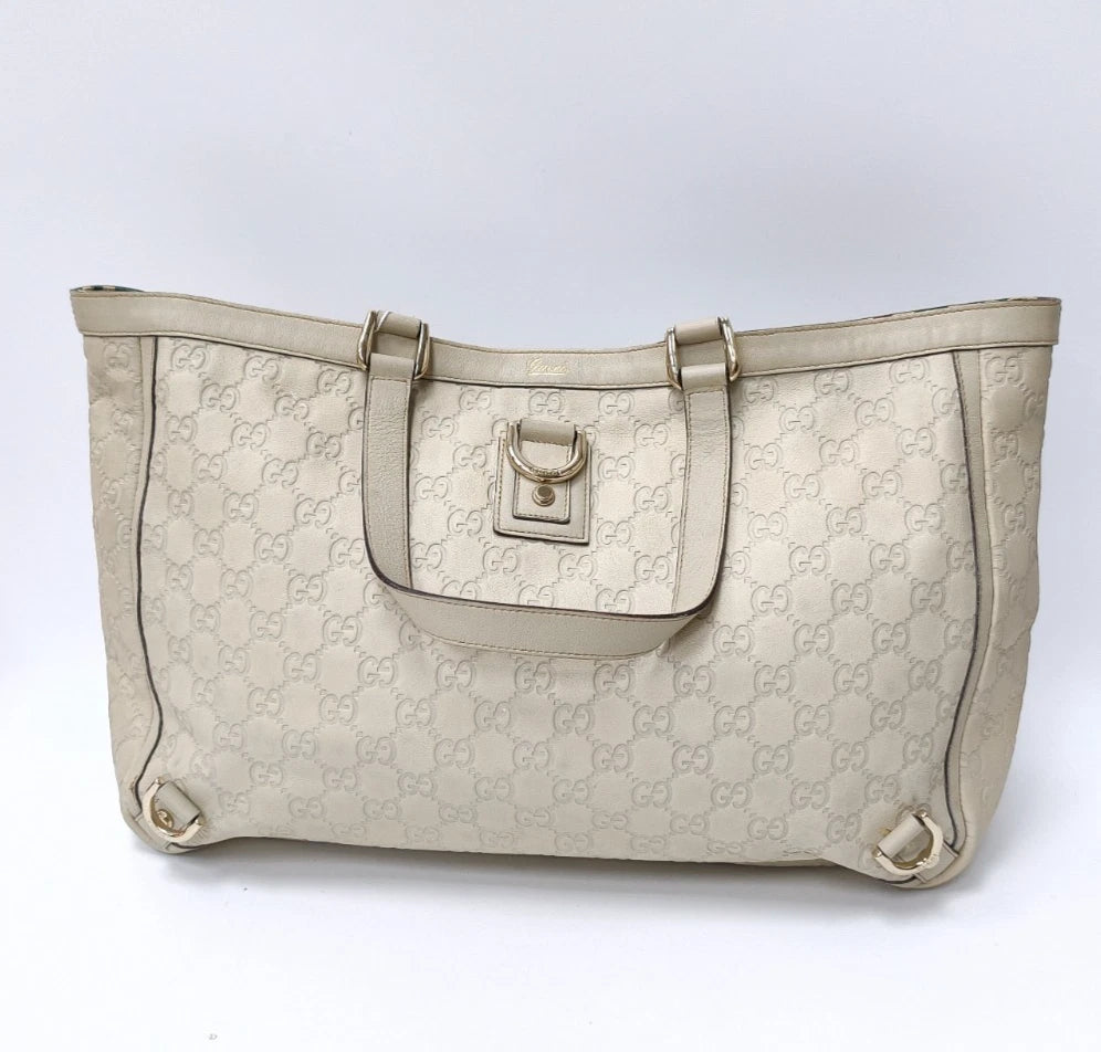 Gucci Abbey D-Ring Tote Handbag Shoulder Bag Ivory Gold Women Classic